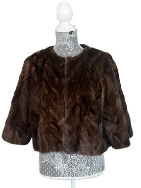 Vintage Pologeorgis Mink Fur Jacket Cropped Brown Bolero Silk Lined